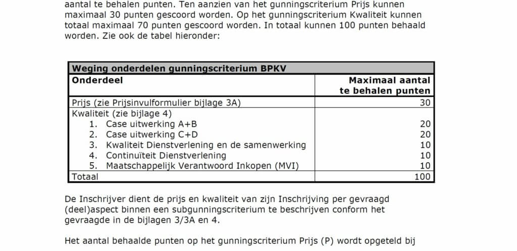 gunningscriteria aanbesteding plan kwaliteit