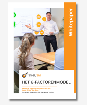 Whitepaper Het 6-factorenmodel Het 6-factorenmodel van Tenderteam: zes factoren om je tenderplan te reviewen zoals een beoordelaar.